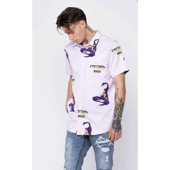 Broken Promises Zumiez Scorpion Babe Button Up Shirt Mens Large Purple New - Picture 1 of 10